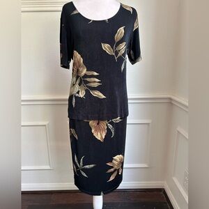 Chico's Traveler’s Black Floral Top and Skirt Set, Size 0